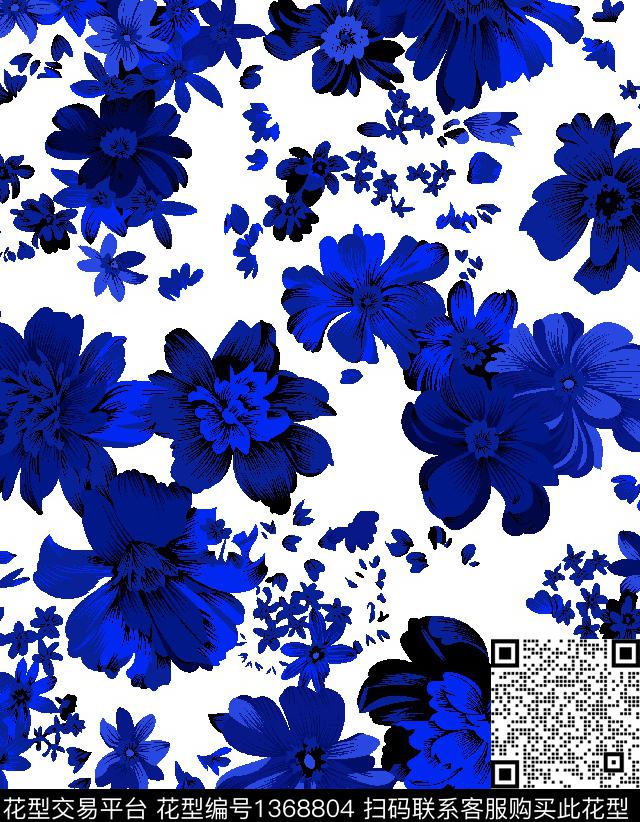 245-1.tif - 1368804 - 大牌风 白底花卉 向日葵 - 传统印花花型 － 男装花型设计 － 瓦栏