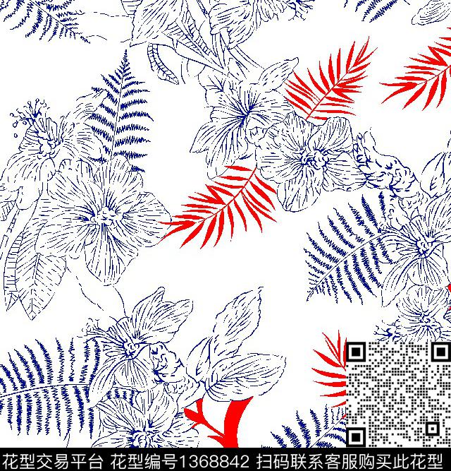 244-1.tif - 1368842 - 几何 树枝 花卉 - 传统印花花型 － 男装花型设计 － 瓦栏