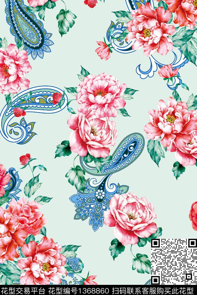 208.jpg - 1368860 - 抽象花卉 佩斯利 牡丹 - 数码印花花型 － 女装花型设计 － 瓦栏