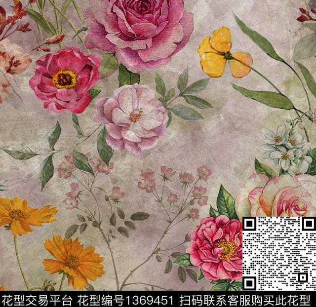 纹理花.jpg - 1369451 - 绿植树叶 数码花型 绘画 - 数码印花花型 － 女装花型设计 － 瓦栏