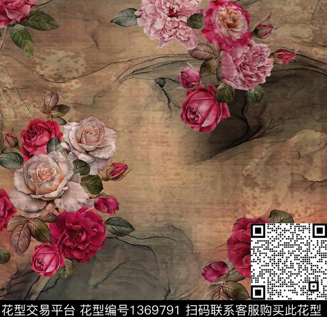 大理石纹花.jpg - 1369791 - 数码花型 绘画 花卉 - 数码印花花型 － 女装花型设计 － 瓦栏