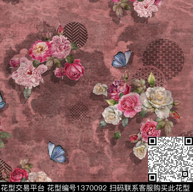 流云花1.jpg - 1370092 - 花卉蝴蝶 数码花型 绘画 - 数码印花花型 － 女装花型设计 － 瓦栏
