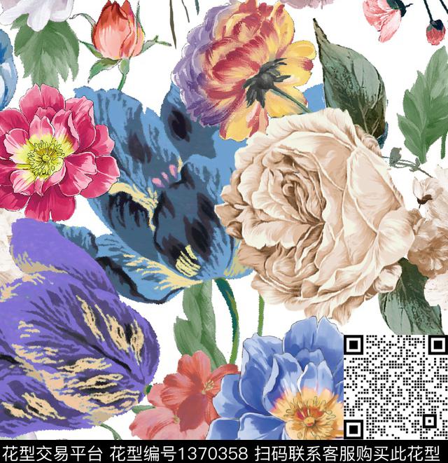油画花.jpg - 1370358 - 鸢尾花 油画花型 花卉 - 数码印花花型 － 女装花型设计 － 瓦栏