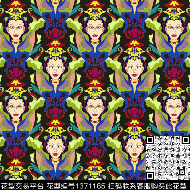 古装.jpg - 1371185 - 民族风 复古 人物 - 数码印花花型 － 女装花型设计 － 瓦栏