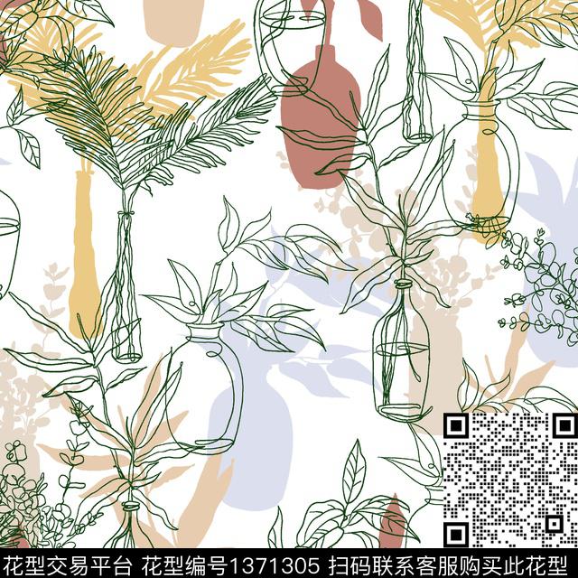 植物.jpg - 1371305 - 时尚 线条 迷彩 - 传统印花花型 － 女装花型设计 － 瓦栏