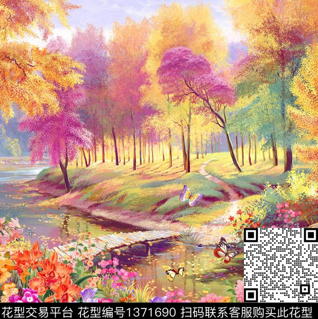 树林数码花型大牌风数码印花花型下载（图片编号: 1371690） - 瓦栏（Walan）