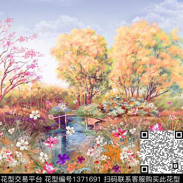 树林数码花型大牌风数码印花花型下载（图片编号: 1371691） - 瓦栏（Walan）
