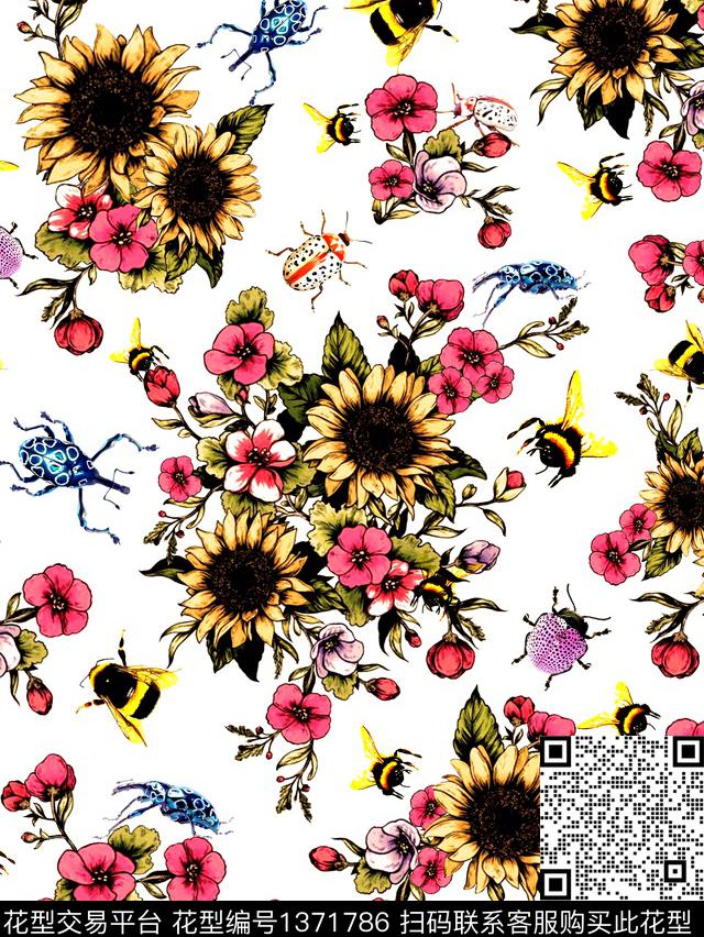#im64628-60.jpg - 1371786 - 蜜蜂 昆虫 风格化花卉 - 数码印花花型 － 女装花型设计 － 瓦栏