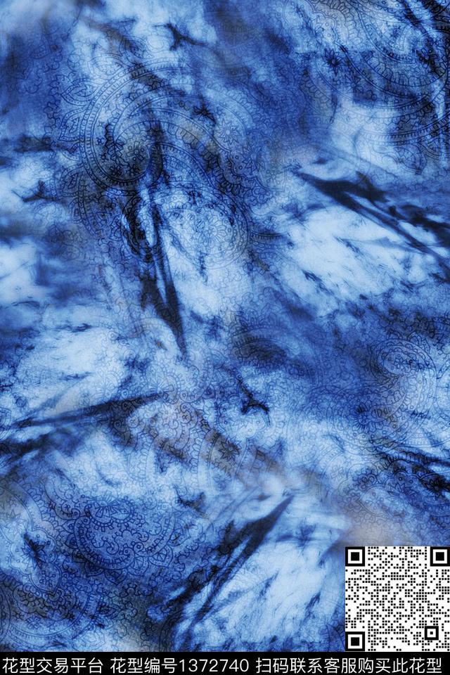 扎染花型大牌风抽象数码印花花型下载（图片编号: 1372740） - 瓦栏（Walan）