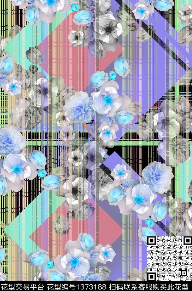 大牌风几何抽象数码印花花型下载（图片编号: 1373188） - 瓦栏（Walan）