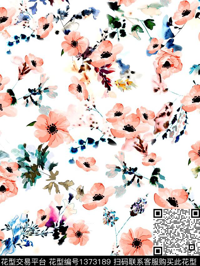 花卉大牌风风格化花卉数码印花花型下载（图片编号: 1373189） - 瓦栏（Walan）