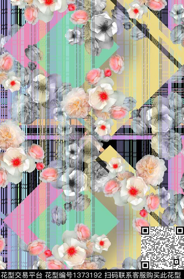 大牌风几何抽象数码印花花型下载（图片编号: 1373192） - 瓦栏（Walan）