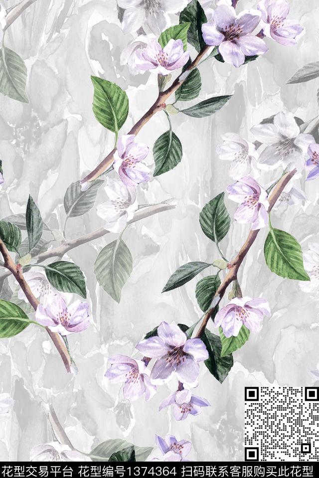 B-K01素雅桃花.jpg - 1374364 - 素雅桃花 花卉自然 植物 - 数码印花花型 － 女装花型设计 － 瓦栏