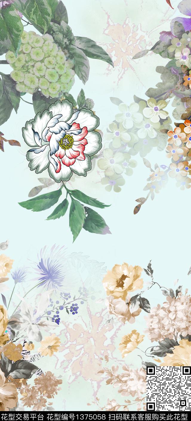 hyr028.jpg - 1375058 - 渐变 花卉 手绘花卉 - 数码印花花型 － 女装花型设计 － 瓦栏