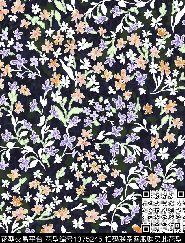 水彩花卉小碎花数码印花花型下载（图片编号: 1375245） - 瓦栏（Walan）