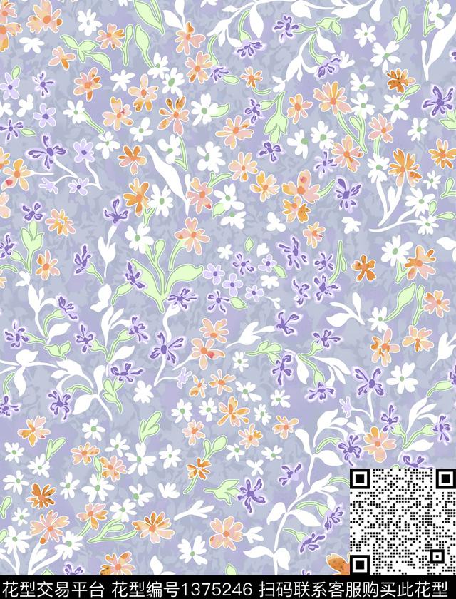 水果水彩花卉小碎花数码印花花型下载（图片编号: 1375246） - 瓦栏（Walan）