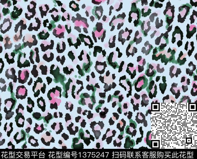 水彩小豹紋.jpg - 1375247 - 渐变 豹纹 手绘 - 数码印花花型 － 女装花型设计 － 瓦栏