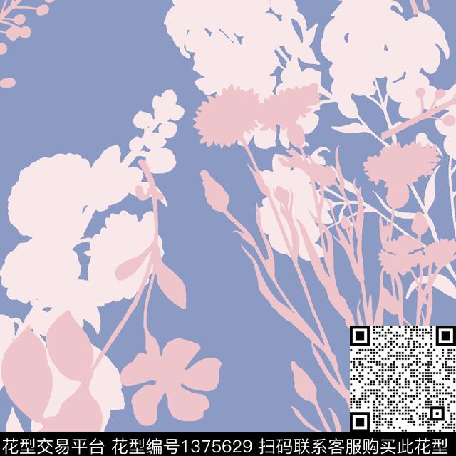 剪影花.jpg - 1375629 - 时尚 插画 花卉 - 传统印花花型 － 女装花型设计 － 瓦栏