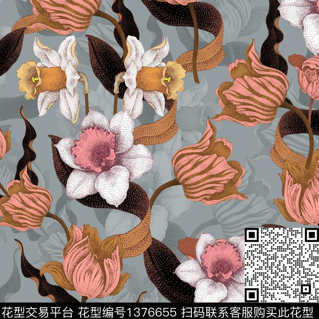 11.5.jpg - 1376655 - 花卉 大牌风 手绘 - 数码印花花型 － 女装花型设计 － 瓦栏
