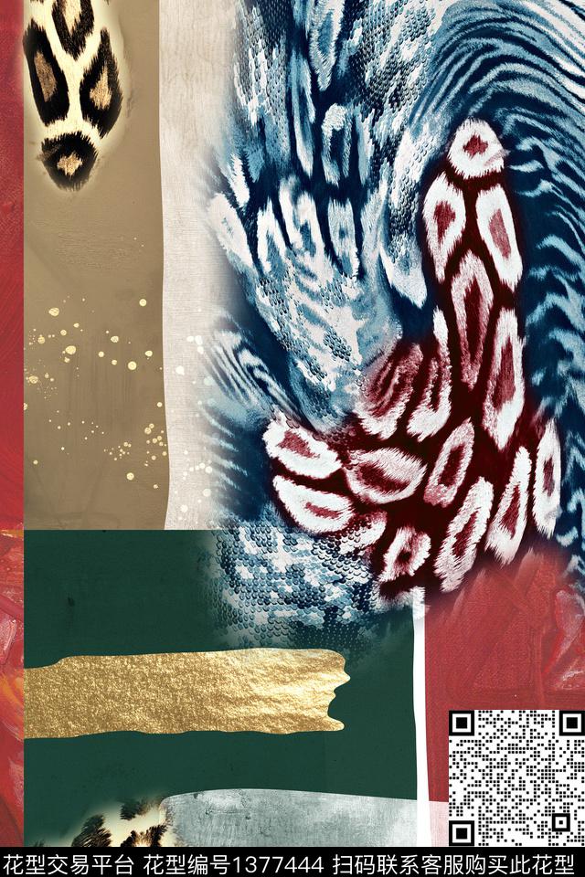 CM100.jpg - 1377444 - 动物 豹纹底纹 几何 - 数码印花花型 － 女装花型设计 － 瓦栏
