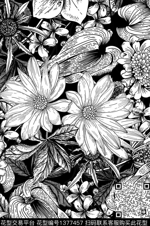 2020-11-08-A1.jpg - 1377457 - 植物 大花 黑白花型 - 传统印花花型 － 女装花型设计 － 瓦栏