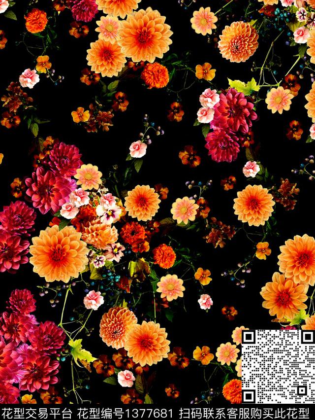 花卉大牌风印花数码印花花型下载（图片编号: 1377681） - 瓦栏（Walan）