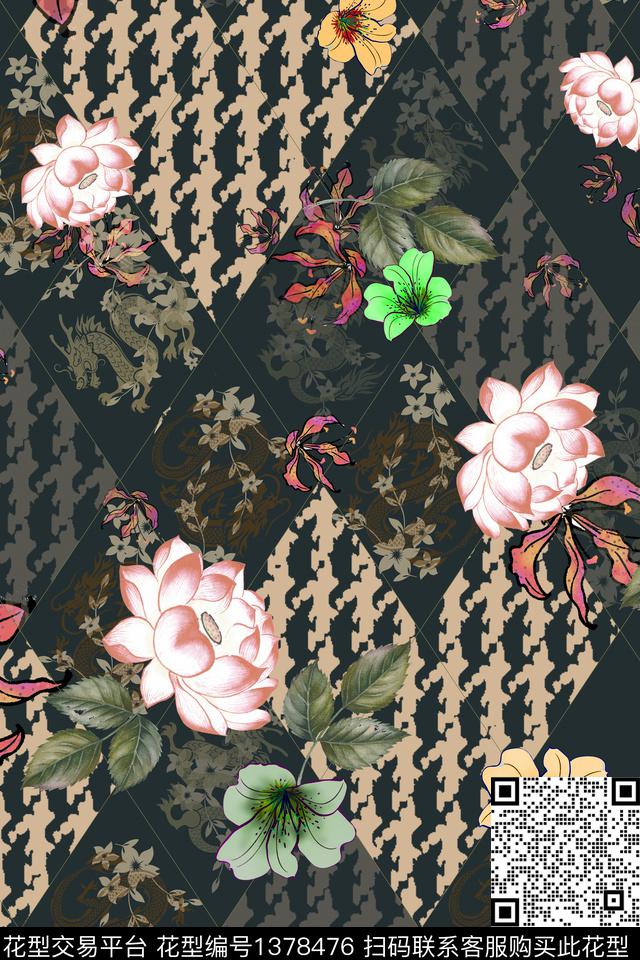 hyr032.jpg - 1378476 - 几何 格子 花卉 - 数码印花花型 － 女装花型设计 － 瓦栏