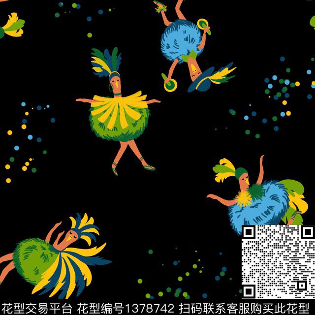 桑巴鹅.jpg - 1378742 - 插画 动物 大牌风 - 传统印花花型 － 女装花型设计 － 瓦栏