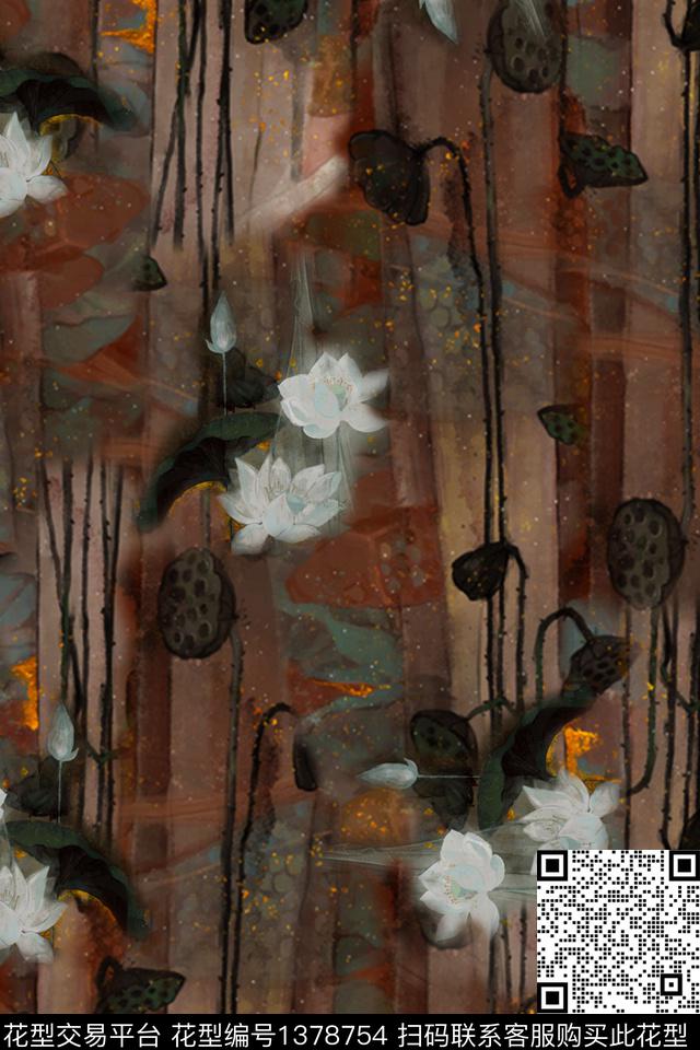 dear-20306.jpg - 1378754 - 旗袍 香云纱 真丝 - 数码印花花型 － 女装花型设计 － 瓦栏
