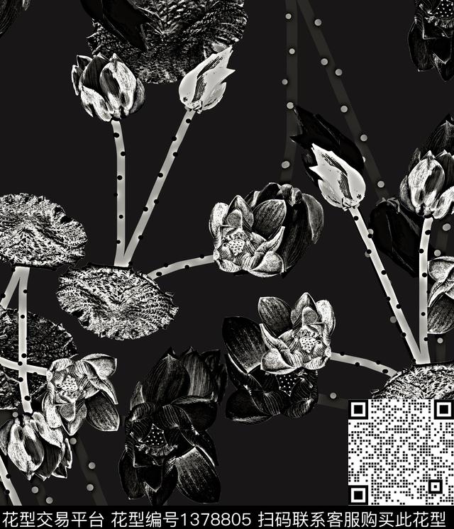 11656125.jpg - 1378805 - 荷花 花卉 抽象 - 数码印花花型 － 女装花型设计 － 瓦栏