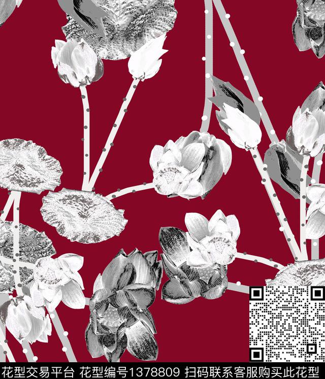 1165612.jpg - 1378809 - 荷花 花卉 抽象 - 数码印花花型 － 女装花型设计 － 瓦栏