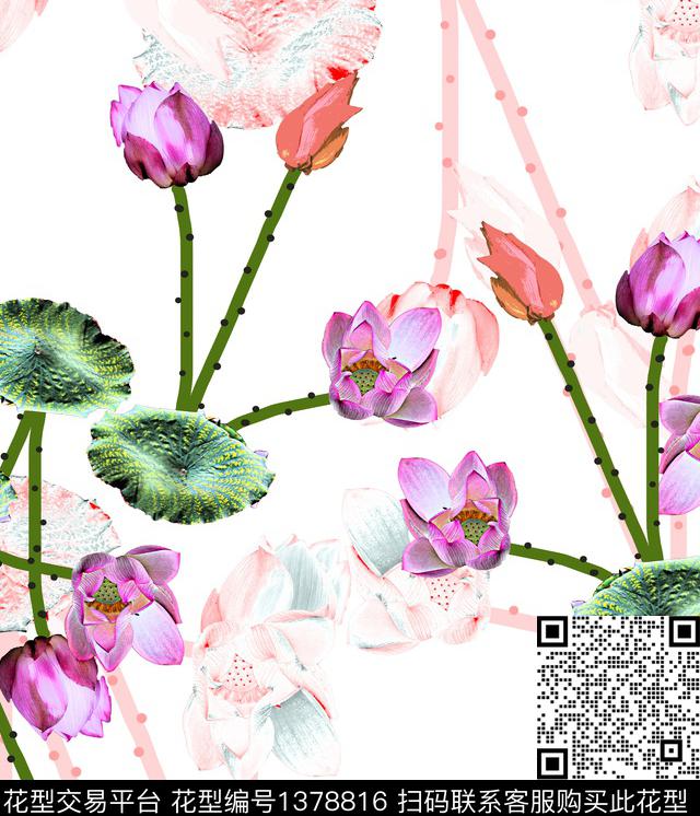 11656.jpg - 1378816 - 荷花 花卉 抽象 - 数码印花花型 － 女装花型设计 － 瓦栏