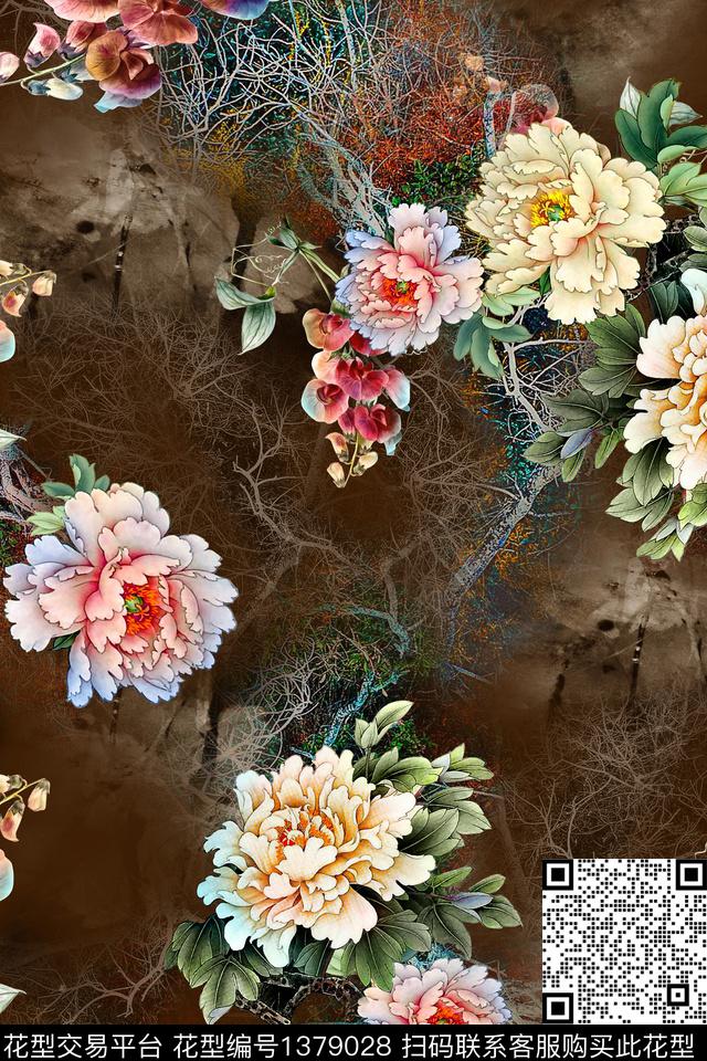 ME014c.jpg - 1379028 - 水墨风 油画花型 香云纱 - 数码印花花型 － 女装花型设计 － 瓦栏