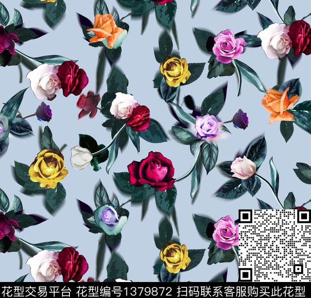 幻色玫瑰hb.jpg - 1379872 - 几何 花卉 植物 - 数码印花花型 － 女装花型设计 － 瓦栏