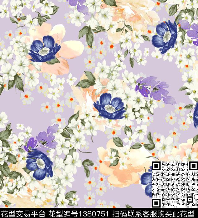 水彩花卉波点小碎花数码印花花型下载（图片编号: 1380751） - 瓦栏（Walan）