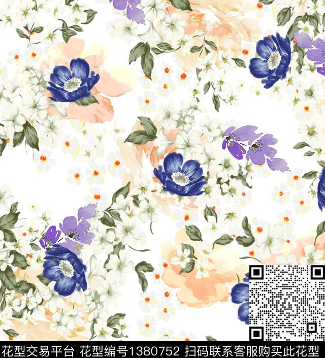 水彩花卉波点小碎花数码印花花型下载（图片编号: 1380752） - 瓦栏（Walan）