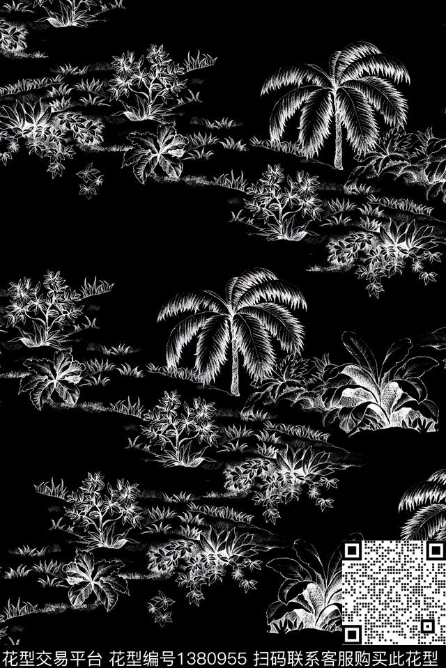 658.jpg - 1380955 - 线条画 棕榈树 休闲 - 数码印花花型 － 女装花型设计 － 瓦栏