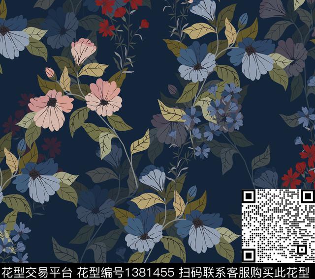 花卉大牌风印花数码印花花型下载（图片编号: 1381455） - 瓦栏（Walan）
