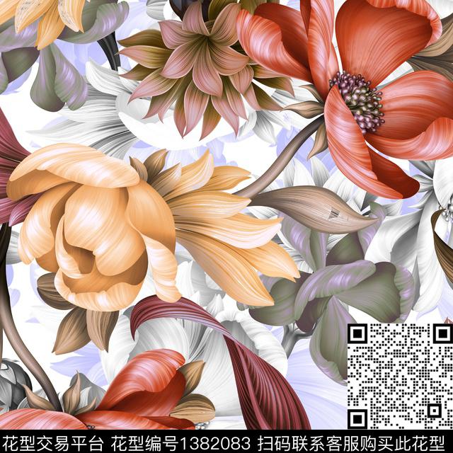 n93-11-20.jpg - 1382083 - 民族花卉 绿植树叶 抽象花卉 - 数码印花花型 － 女装花型设计 － 瓦栏