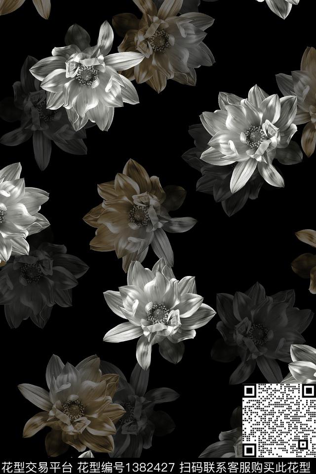 z007.jpg - 1382427 - 黑白花型 花卉 大牌风 - 数码印花花型 － 女装花型设计 － 瓦栏