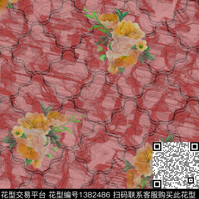 ASMYSJ0605.jpg - 1382486 - 数码花型 绿植树叶 花卉 - 数码印花花型 － 女装花型设计 － 瓦栏