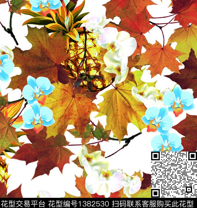 K1872.jpg - 1382530 - 菠萝 女装定位花 枫叶 - 数码印花花型 － 女装花型设计 － 瓦栏