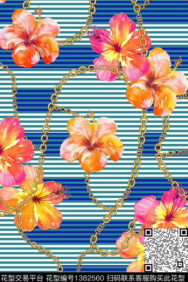 女装花卉条纹数码印花花型下载（图片编号: 1382560） - 瓦栏（Walan）