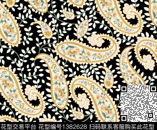 佩斯利花卉大牌风数码印花花型下载（图片编号: 1382628） - 瓦栏（Walan）