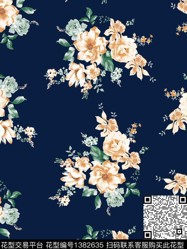 花卉大牌风小碎花数码印花花型下载（图片编号: 1382635） - 瓦栏（Walan）