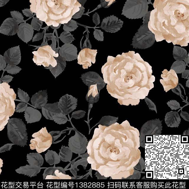1909.jpg - 1382885 - 民族花卉 玫瑰花 复古 - 传统印花花型 － 女装花型设计 － 瓦栏