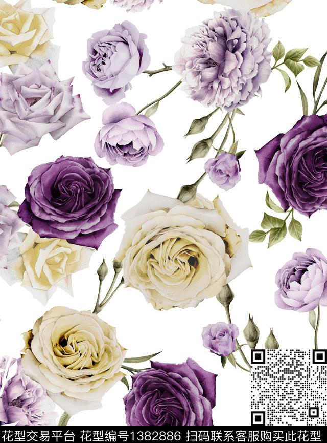 1957.jpg - 1382886 - 民族花卉 玫瑰花 复古 - 传统印花花型 － 女装花型设计 － 瓦栏