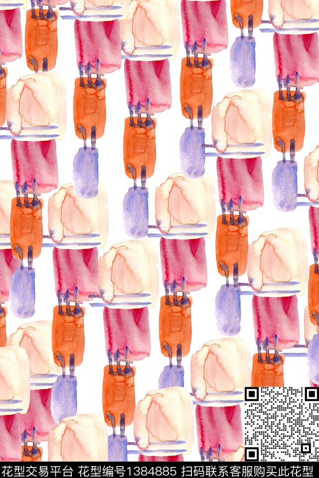 几何线条水彩数码印花花型下载（图片编号: 1384885） - 瓦栏（Walan）