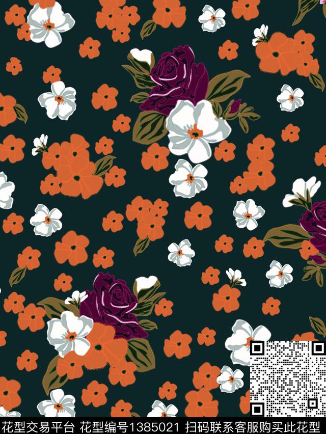 花卉大牌风印花数码印花花型下载（图片编号: 1385021） - 瓦栏（Walan）