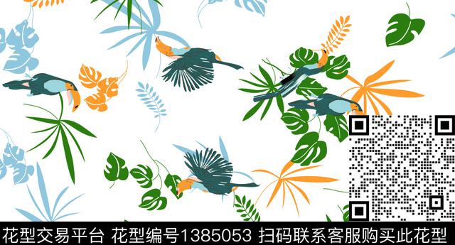 033-大嘴鸟.jpg - 1385053 - 动物花卉 绿植树叶 鸟 - 数码印花花型 － 女装花型设计 － 瓦栏
